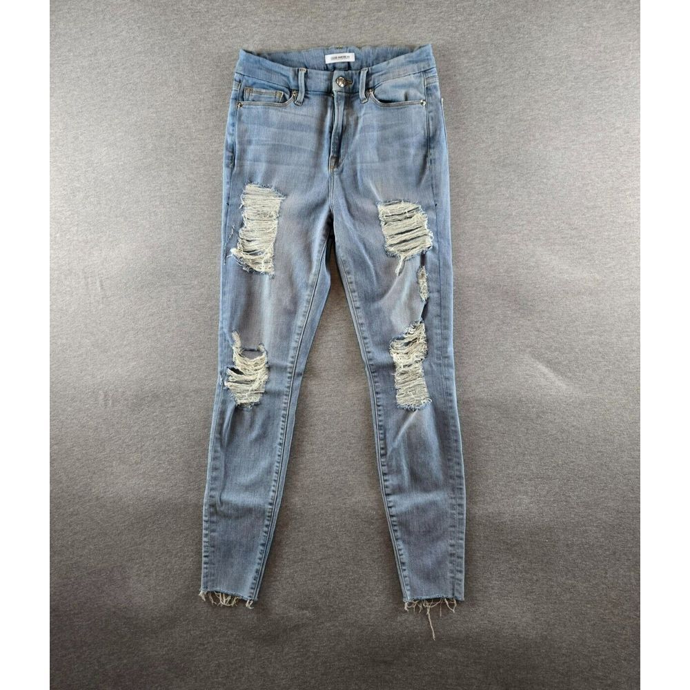 Good American Relaxed Jeans Women's 4/27 Good Waist Distressed Stretchy‎ Raw Hem